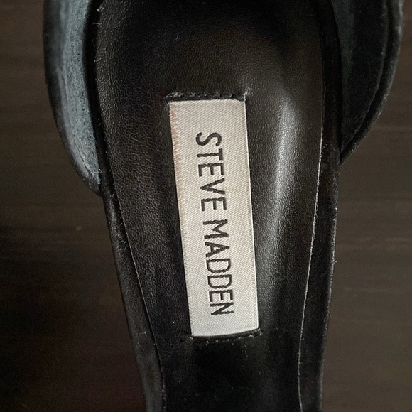 Steve Madden Black Nubuck Sane Heels Suede Ankle Strap Stiletto Leather Upper - Picture 2 of 6